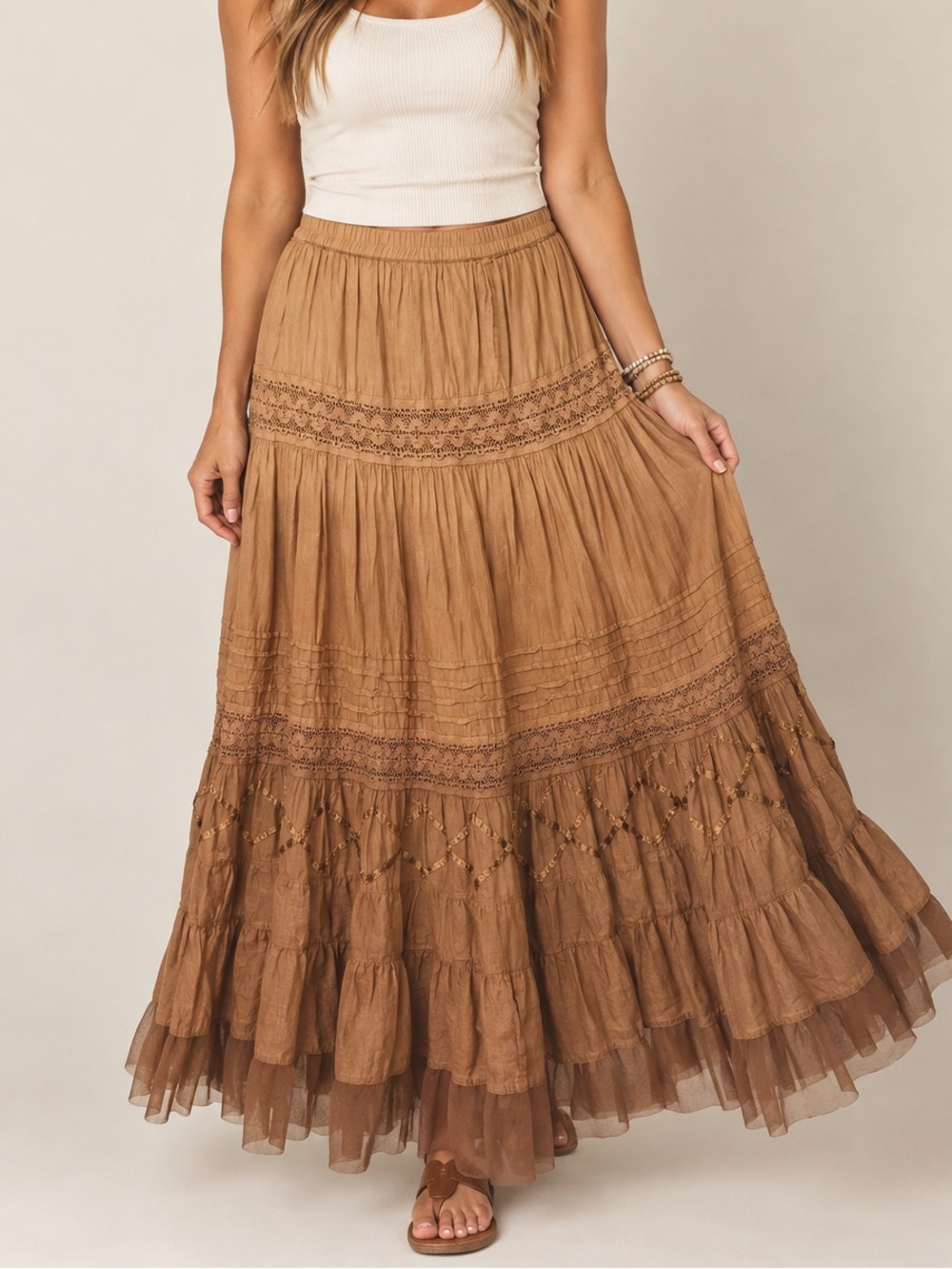 Rare Vintage R.J. Sweetwater 100% Cotton Boho Tiered Maxi Skirt L